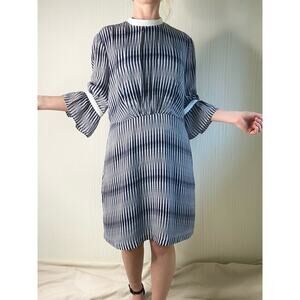 REISS Nika Zigzag Navy Blouson 3/4 Sleeve Dress US 12 NWT $695